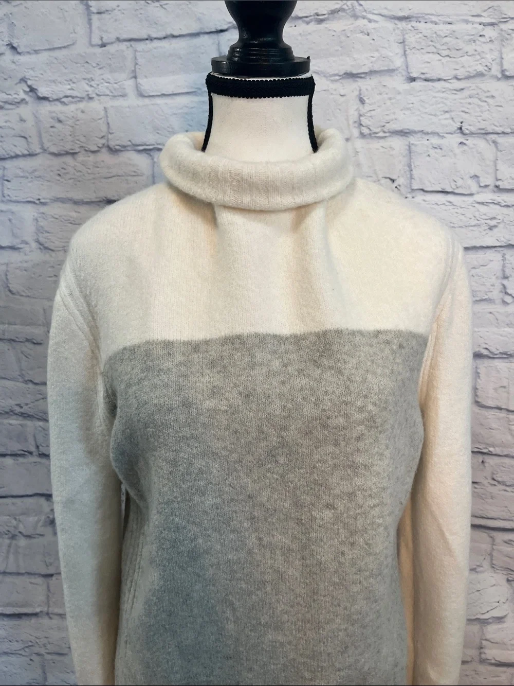 J. Crew Mock Turtleneck Sweater Colorblock Merino Wool Alpaca Ribbed Detail